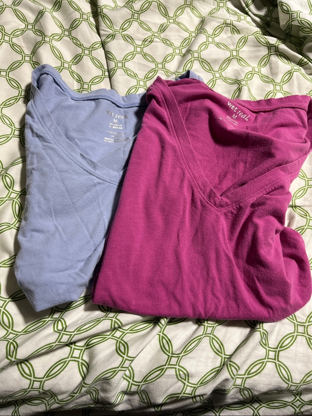 Bundle of Wet Seal Magenta and pale blue V-Neck Short Sleeve Tee bundle of 2